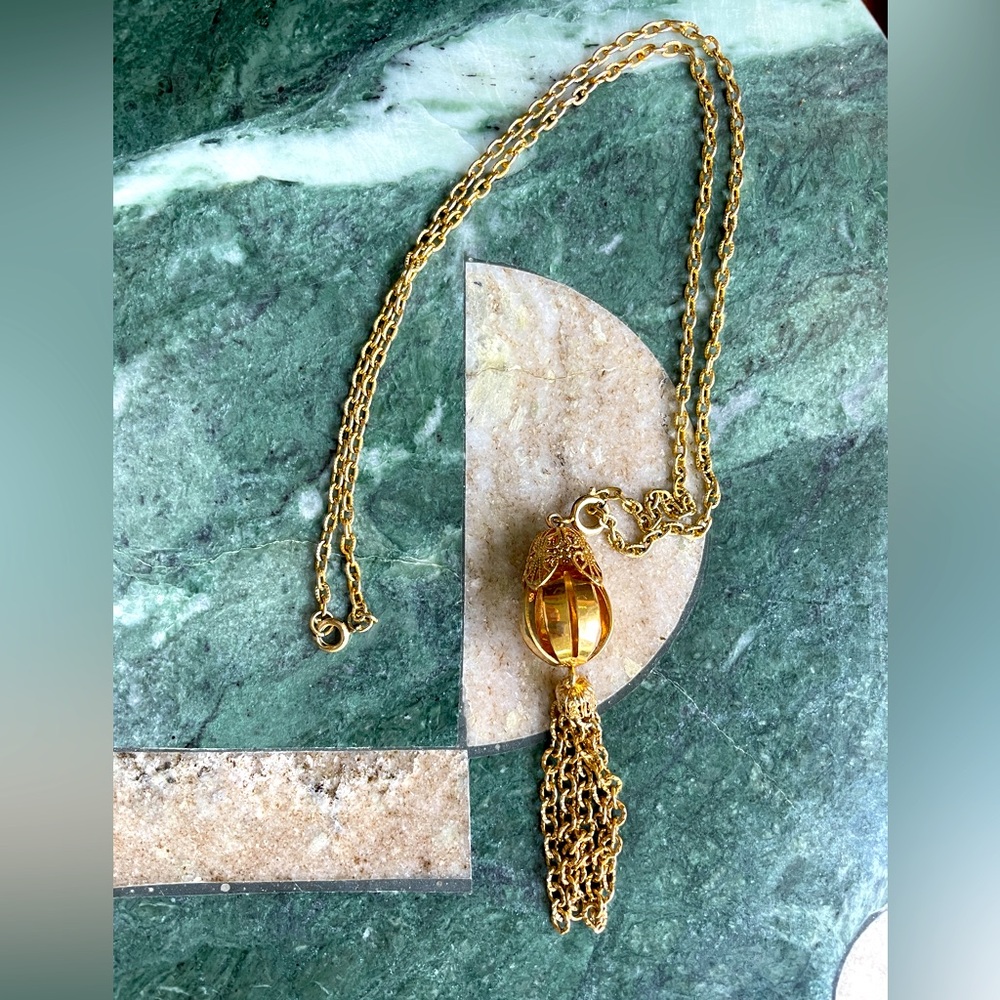 Vintage Avon Gold Tone Tassel Pendant Charm on Vintage Chain